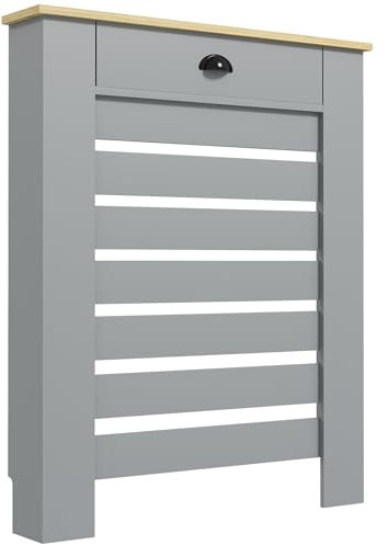 HOMCOM Radiator Cover with Drawer, Horizontal Slatted Grill, Grey Painted MDF Wood Cabinet Shelf Heating Cover for Living Room Bedroom Hallway, Small (H: 95.5 / W: 78 / D: 19 cm)