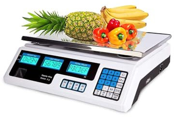 YASTA Bilancia Digitale Professionale Elettronica da Cucina Pesa alimenti Da Banco da 5Gr a 40 KG Pesa Pacchi Cassette Frutta Memoria prezzi Tasto Tara Batteria Ricaricabile Portatile a LED