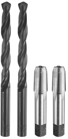 sourcing map Ensemble de tarauds et forets, 2 pièces NPT 1/8-27 à cannelure droite et 2 forets hélicoïdaux de 8,3 mm, sans revêtement/oxyde noir HSS-6542