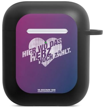 Hülle mit Karabiner kompatibel mit Apple AirPods (2. Generation) Case schwarz Schutzhülle mit Schlüsselanhänger Offizielles Lizenzprodukt VFL Bochum Herz