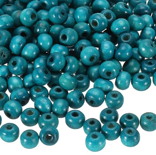 QUARKZMAN 500 Stk. Große Loch Holzperlen Haar Flechten Perlen, Unvollendete Natürliche Fass Holz Abstandshalter Perlen für Handwerk Haar Makramee Schmuckherstellung, Blau (8 x 7mm, 3mm Loch)