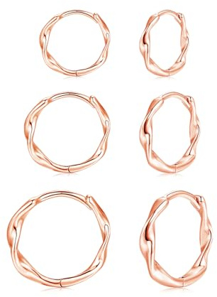 Cangall 3 Pairs 925 Sterling Silver Hoop Earrings for Women Men Girls, Minimalist Hypoallergenic Unisex Small Sleeper Cartilage Twisted Silver Huggie Hoops Earrings Set for Multiple Piercings