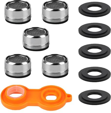 Juego de 5 perladores de grifo M24 con llave, filtro aireador para cocina/baño, filtro antisalpicaduras y chorro suave, compatible con grifos estándar