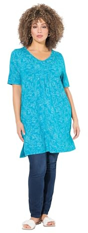 Ulla Popken Damen große Größen Übergrößen Plus Size Longshirt, floraler Druck, V-Ausschnitt, Halbarm, Taschen 840042