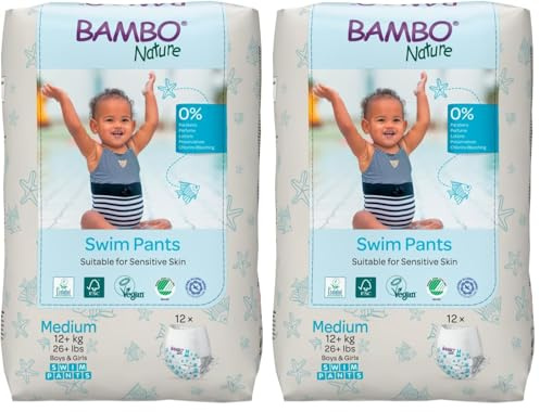 Bambo Nature Premium Swim Nappy Pants Medium Size (12+ kg), Disposable and Eco-Labelled, Perfect Swimming Nappies for Water Activities, Swim Nappies for Babies (Pack of 2)