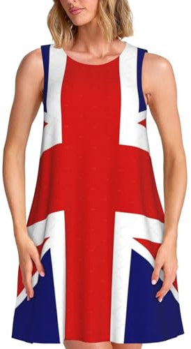 Yyoretp Robe d'été décontractée sans manches avec poche pour femme Motif drapeau anglais 2025, Noir , M