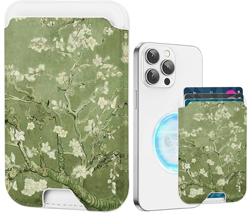 Obbii for Magsafe Magnetic Phone Wallet, Almond Blossom Floral Magnetic Credit Card Holder Case, Leather Magnet Wallet Women Girls, Stick on Back for iPhone 16/15/14/13/12 Pro Max, Fit 3 Cards