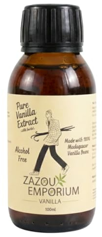 Zazou Emporium - Alcohol-Free Halal Vanilla Extract 100ml - Madagascar Bourbon Vanilla with Real Seeds - No Alcohol, No Additives - For Baking & All Ages