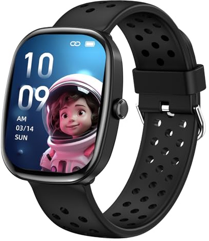 Tynggko Reloj Inteligente Niños Niñas, Smartwatch Niños con Podómetro, IP67 Impermeable, 100 Modos Deportivos, Juegos de Rompecabezas, Despertador, Monitor de Sueño, Regalo para niños 6+ años (Negro)