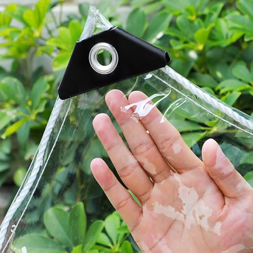 Clear Heavy Duty Tarpaulin Waterproof 420 G/M² Clear Tarp with Eyelets and Rope Plastic Cover,0.35mm Outdoor UV Protection Pvc Transparent Tarps for Garden,Gazebo,Camping,Furniture