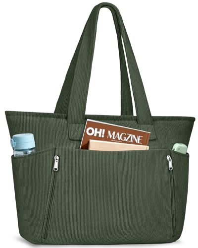 KTUEOV Handtasche Damen, Groß Shopper Tasche Damen Leicht Cord Tote Bag Schultertasche Damen 15,6 Zoll Laptoptasche Beuteltasche Lehrertasche mit Vielen Fächern für Uni Büro Arbeit Reisen