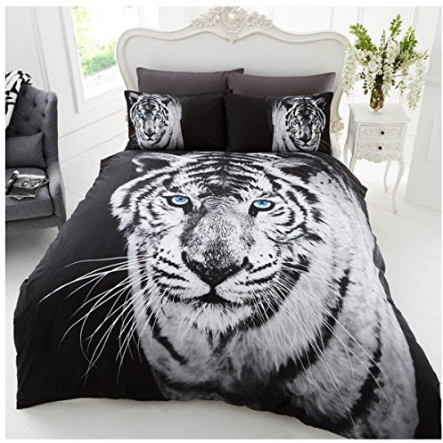 GC GAVENO CAVAILIA Tiger Face Duvet Cover King Size (230x220 cm) - 3D Animal Print Bedding & Linen Set with Pillowcases - Soft Microfiber Quilt Cover - Wildlife Safari Comforter Cover & Kingsize Bed