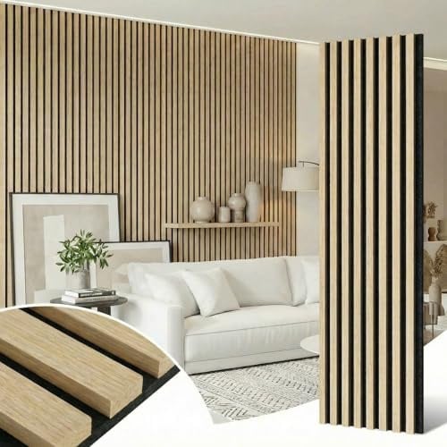 LARWORKS Akustikpaneele Holz 240x60cm, Weißeiche, 4 Stück - 5,76 m² | Wandpaneele mit Holzfurnier & Filz, Acoustic Panel, Für Zuhause & Büro, Für Große Wandflächen