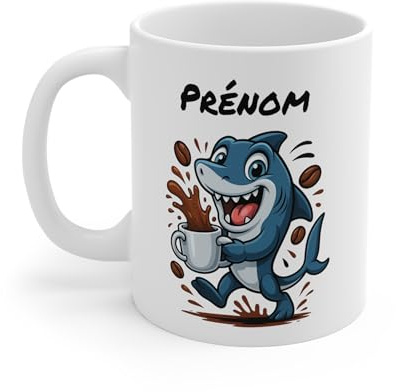 Teecustom Mug Hérisson Personnalisé – Tasse Café Mignonne et Énergique avec Prénom – Cadeau Original (Requin)