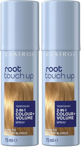 Clairol root touch up color + volume 2 in 1 spray dark to medium blonde, 75ml (Pack of 2)