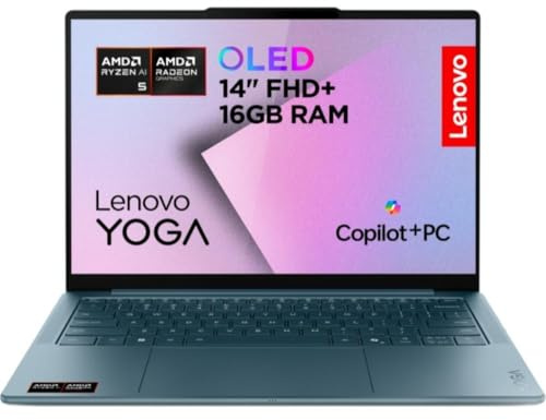 Lenovo Yoga Slim 7 14AKP10 Laptop | Copilot+ PC | 14 2K WUXGA OLED Display | AMD Ryzen AI 5 340 | 16GB RAM | 512GB SSD | AMD Radeon Graphics | Windows 11 | Tidal Teal