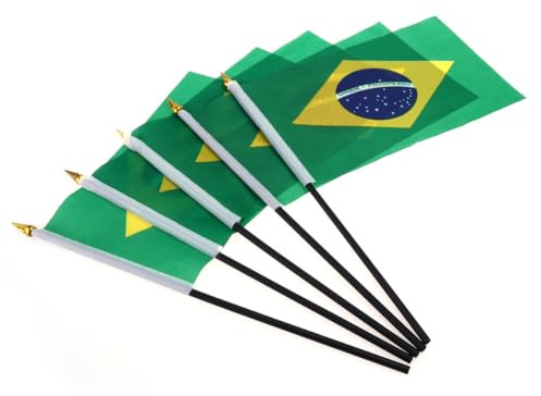 CALLARON 5 Stück Brasilien Kleiner Flaggen aus Polyester und Kunststoff Leichte Handgehaltene Fahnen für Nationale Festlichkeiten und Patriotische Veranstaltungen Tragbar und Einfach