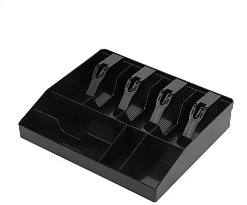 Hilitand Geld Register Kasse Kasse Fach Schublade Register, Kunststoff Spardose, 4 Rechnungen & 4 Coins Fach Fächer Geld Aufbewahrungsbox(Schwarz)