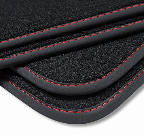 teileplus24 V343 Velours Fußmatten kompatibel mit Mercedes A-Klasse W176 2012-2018 Trittschutz Fahrermatte, Naht:Rot