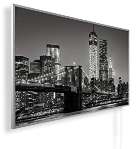 Könighaus 1000W Infrarotheizung mit Bild in HD Qualität - inkl. Smart Thermostat - TÜV SÜD + 5 Jahre Garantie - Doppelter Überhitzungsschutz - Infrarot Wandheizung - Motiv: 155. New York schwarz weiß