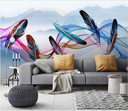 Papier Peint Panoramique Intissé Tapisserie Murales 3D Décoration Murale Effet Trompe Loeil Ligne De Peinture À L'Encre Zen Plume