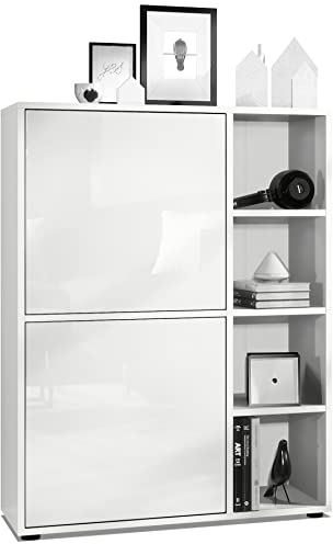 Vladon Highboard Schrank Anrichte Cuba mit 8 Fächern, Made in Germany, Korpus in Weiß matt/Fronten in Weiß Hochglanz
