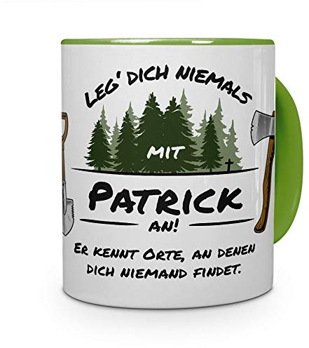 printplanet Tasse - Leg Dich Nicht mit Patrick an - Namenstasse, Kaffeebecher, Mug, Becher, Kaffeetasse - Farbe Grün