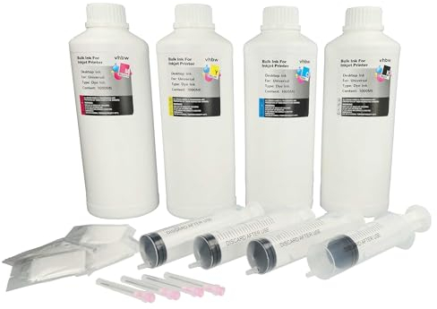 vhbw 4X Nachfülltinte kompatibel mit Canon Pixma G7050, GM4050, G5050, G6050, GM2050, G4511, G3501, G2501, G1501 Drucker - Refillset Dye Cyan, Magenta, Schwarz, Yellow, 1000ml