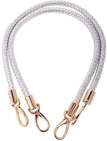 POFET 1 par de asas de repuesto para bolso de hombro, asas de cuero, correas de cuerda trenzada con ganchos giratorios de metal, color plateado