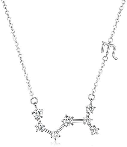 Sterling Silber Skorpion Halskette Constellation Anhänger, 12 Horoskop Zeichen Halskette Okt-Nov Geburtstagsgeschenke für Frauen Mädchen, Astrologie Sternbild Stern Schmuck Halskette Kette 18