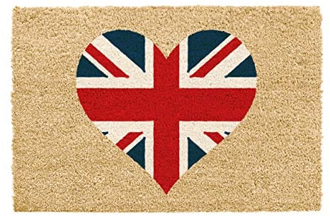 CKB LTD Zerbino con bandiera Union Jack a forma di cuore, con retro antiscivolo in PVC, fibra di cocco naturale, per interni ed esterni