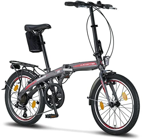 Licorne Bike Phoenix 20 Zoll Aluminium Faltrad Klapprad V-Bremse Faltfahrrad Herren Damen,7 Gang Kettenschaltung Folding City Bike Alu-Rahmen StVZO Vorderlampe Hinterlampe