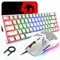 60% mechanische Gaming-Tastatur, Blauer Schalter, Mini-68 Tasten, kabelgebunden, Typ C, 18 Hintergrundbeleuchtungseffekte + leichte optische RGB Maus mit 6400 DPI, Wabenmaus + großes Mauspad - Weiß