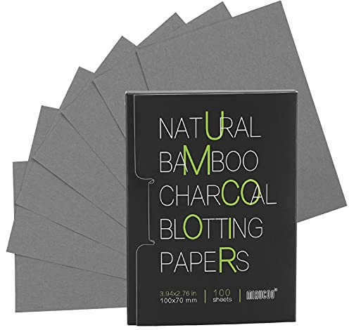 Mirucoo 100 Count Natural Bamboo Charcoal Blotting Papers Organic Facial Oil Absorbing Sheets for Oily Skin Care Daily Oil Control Linen Tissues (100 PCS/PK, 1 PK)