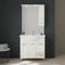 KIAMAMI VALENTINA 85 cm Badezimmerschrank in Weiß-Eiche mit Türen, Schublade und Spiegel mit Hängeschrank, Rimini Serie