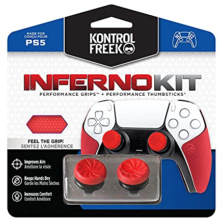 KontrolFreek FPS Freek Inferno Performance Kit for PlayStation 5 Controller (PS5) | Includes Performance Thumbsticks and Performance Grips | Red