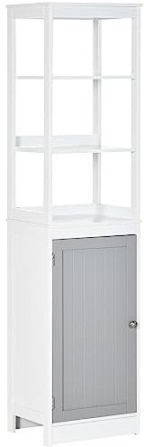 kleankin Tall Bathroom Cabinet Free Standing Slimline Cupboard Tallboy Unit Storage Organiser for Bathroom, Living Room, Kitchen