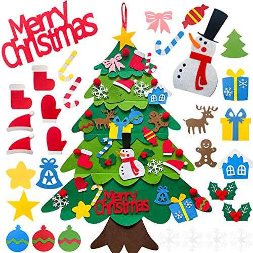 GEERDAN Filz DIY Weihnachtsbaum Zum Schmücken Mit 31 Pcs Abnehmbaren Hängenden Ornamenten, Tannenbaum Für Kinder, Home Tür Wand Hängend Dekoration