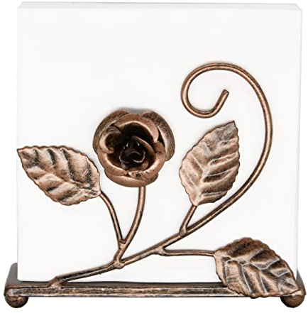 OwlGift Bronze Serviettenhalter - Rose Design Metall Serviettenaufbewahrung für Tische Moderne Serviette Organizer - Tissue Dispenser Perfekt für Outdoor Events - Dekorative Klar Cocktail Serviette
