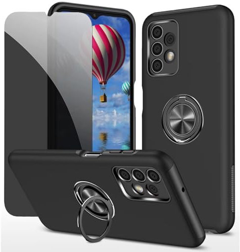 Dechyi Privacy Coque pour Samsung Galaxy A13 4G Housse Etui avec Anti-Espion Verre trempé avec Support de Bague résistant aux Chocs résistant aux Rayures PC Silicone Heavy Duty-Noir