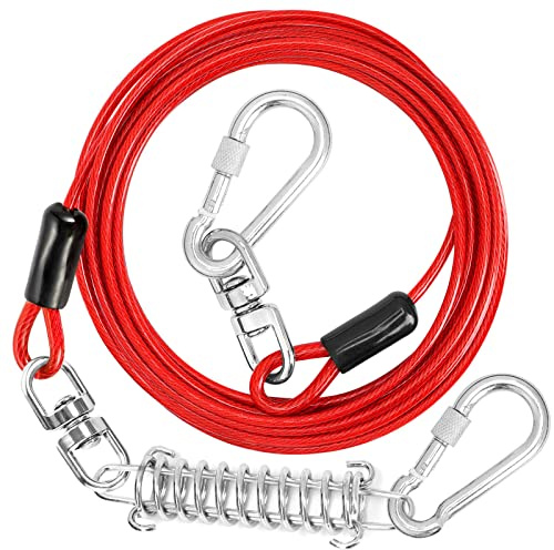 jenico Hundeleinenkabel mit Drehhaken und Stoßfeder, 30/30/40/15/40/50/20/227/30/45 m, Laufseil mit Drehhaken und Stoßfeder, Hundeleine für Hof Outdoor und Camping, für kleine bis mittelgroße