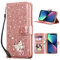 QLTYPRI Case for iPhone 14 Plus, Wallet Case Premium Glitter PU Leather TPU Bumper Card Holder [Wrist Strap] Inlaid Butterfly Diamond Flip Cover for iPhone 14 Plus - Rose Gold Butterfly
