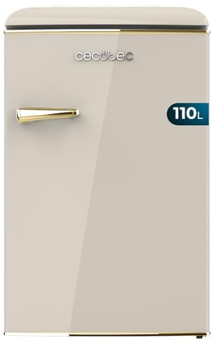 Cecotec Mini Frigorífico Retro Bolero CoolMarket TT Origin 110 Beige E. Mini Frigorífico Retro con Capacidad de 110L, Clase E, Icebox, LED interior, Tirador Cromado, Bandejas de Cristal