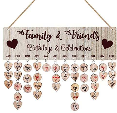 YIEUR 40cm Holz Kalender mit 100 stücke kleine Holz Scheiben, jahresunabhängiger Wandkalender Geschenk Erinnerung für Heimtextilien, Geburtstagsparty Erinnerung Plaque, Wand Deko(FamilyFriend)