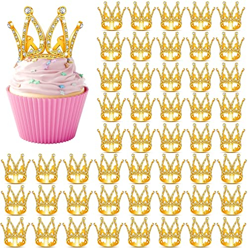 50 Stück Kronen-Kuchenaufsätze, Mini-Baby-Krone, Cupcake-Topper, goldene Tiara, Kuchendekoration, kleine Prinzessinnen-Kopfbedeckung, Kuchendekoration für Frauen, Mädchen, Hochzeit, Geburtstag,