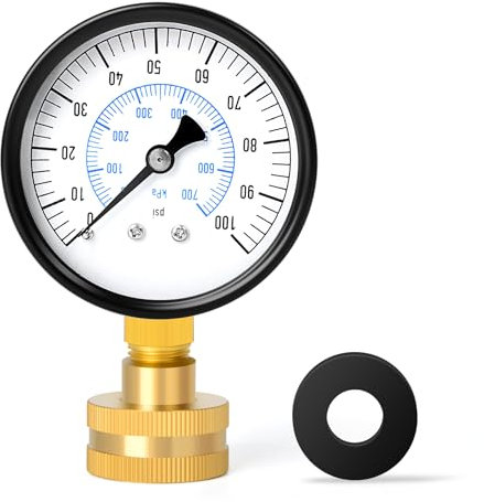 ERGAOBOY 7 Bar (0-700 Kpa) Wasserdruckmessgerät, 2,5 Zifferblatt, 304 Edelstahlgehäuse für 3/4 BSP Hauswasserdruckprüfung