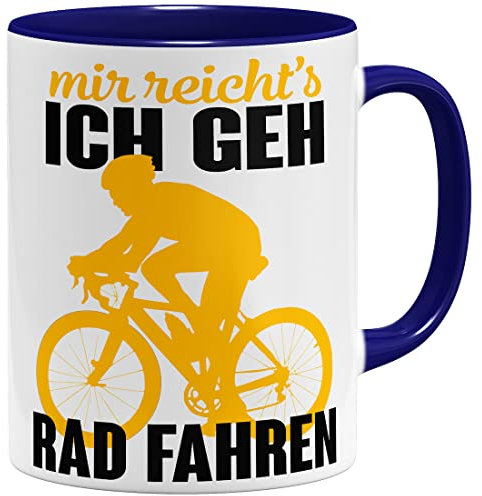 OM3® Fahrrad Kaffee-Tasse mit Spruch - Mir reicht's ich GEH Rad Fahren - Keramik Becher - 11oz 325ml - Beidseitig Bedruckt - Dunkelblau