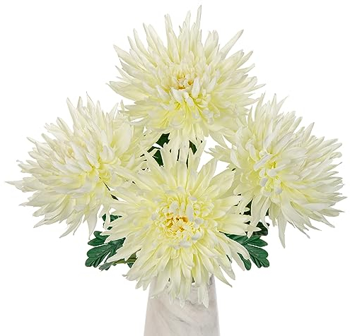 Oairse 4er-Set Kunstblumen Chrysanthemen Dekoration Künstliche Große Spinnenmütter-Blumen für die Heimdekoration, Hochzeit, Haus Garten Party Büro Dekoration Blumenarrangement, Weiß
