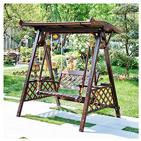 Terrasse Schaukel Veranda Gleiter Hängematte Hängebank Stuhl, 3 Personen Outdoor Terrasse Schaukelstuhl, Holz Veranda Glider Schaukelstuhl Outdoor Schaukelstuhl Bank Geeignet für Pool, Balkon