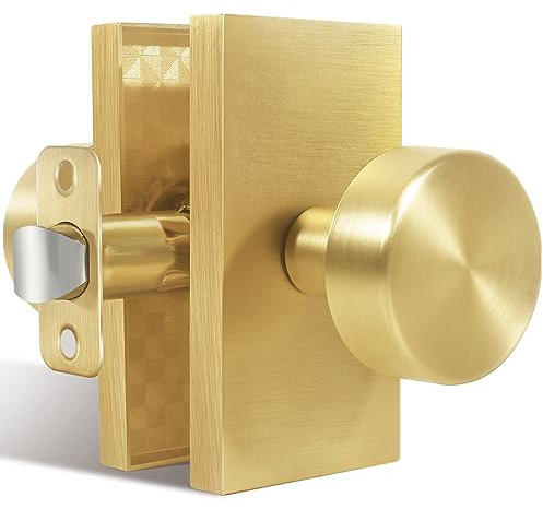 HIEMEY Gold Door Knob Interior,Passage Rectangle Modern Door Knobs, Satin Brass